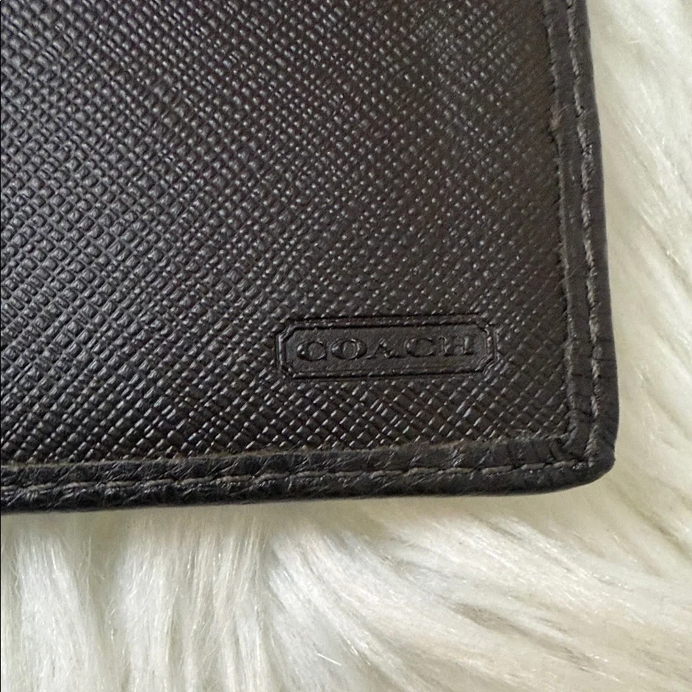 Coach Brown Signature Canvas Trifold Wallet with Dark Brown Trim